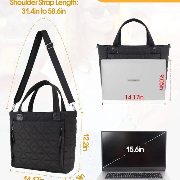 Women's Nylon Puffer Tote Bag with Elastic Cup Slot for Travel and Work - Picture 4 of 7